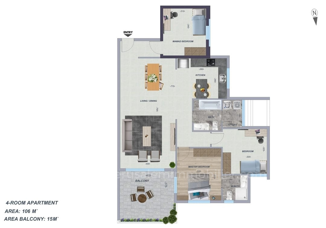 Apartment 4 Rooms Netanya Kikar 226-IBL-1817