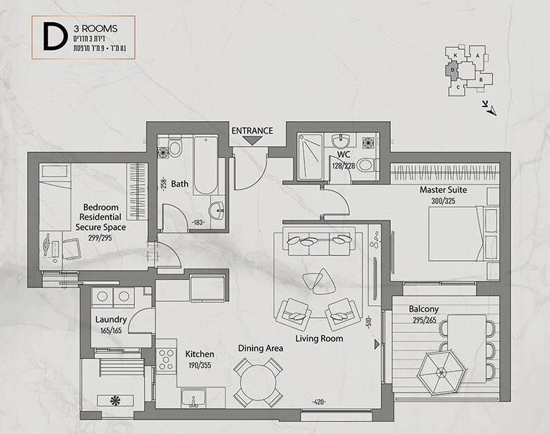 Apartment 3 Rooms Jerusalem Holyland 427-IBL-615